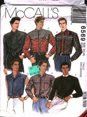 6569 Camisa Vintage McCalls Patrón de Costura Para Hombres Western Botón Frente A Presión XXXL Foto 1 de 2