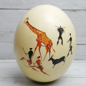 Vintage Hand Painted South Africa Tribal Hunting Giraffe Ostrich Egg Shell - Picture 1 of 8