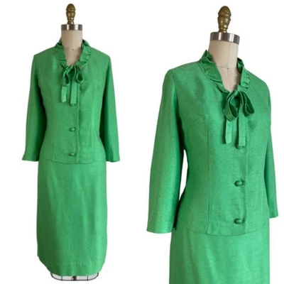 Traje Kelly Green Rayón Vintage Años 60 de Mara por Romay | Joseph Magnin | Talla L Foto 1 de 4