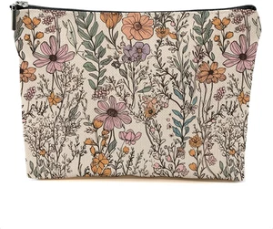 Vintage Wildflowers Makeup Bag Floral Garden Flower Cosmetic Bag Friend Friendsh - Picture 1 of 12