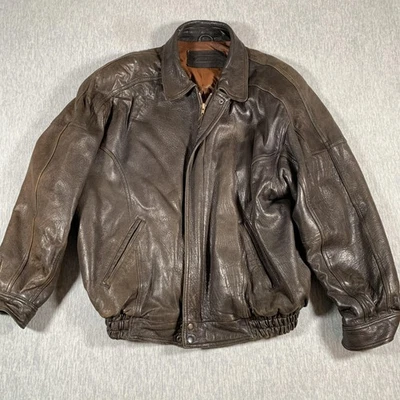 Croft & Barrow Jacket Mens 2XL Brown Leather Bomber Zip Pockets Elastic Hem - Image 1 of 4