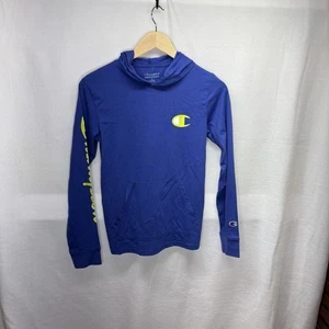 Champion Hooded Long Sleeve T Shirt Sz L Youth Boys Blue NWT - Picture 1 of 8