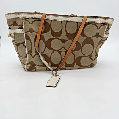 Coach Vintage Canvas Shoulder Bag JACQUARD PYTHON WHITE TRIM Y2K 90s BO6S-7874 - Image 1 of 4