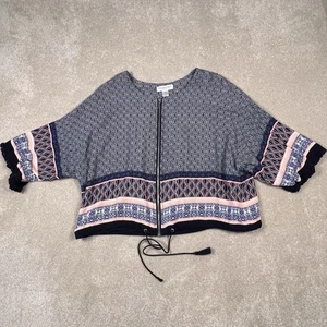 Camicetta corta Christopher & Banks con zip davanti fantasia blu donna XL Petite - Foto 1 di 11
