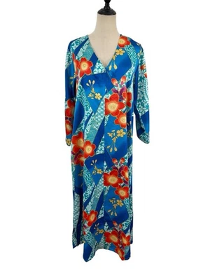 Vestido Camisón Natori Azul Mikoto Cremallera Frontal Caftán Talla S Floral Estilo Kimono Foto 1 de 4