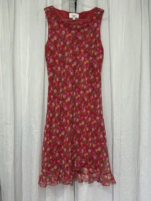 VTG Y2K Cherry Girl Midi Dress Ruffles Red Pink Sleeveless Feminine Flirty Sz 12 - Image 1 of 4