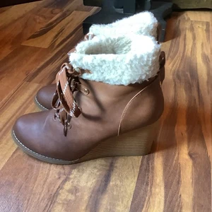 Botines Nautica Talla 8.5 Galva Marrón Felpa Forrados Cuña Con Cordones - Imagen 1 de 11