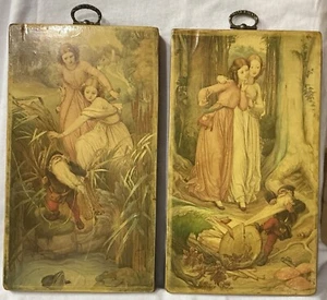 "2 colgadores de pared vintage placas fantasy sisters madera nudo 8 pulgadas X 4,5""" - Imagen 1 de 3