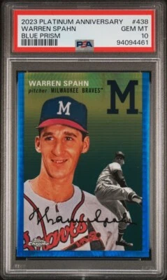 2023 Platinum Anniversary 432 Warren Spahn Blue Prism PSA 10 Pop 1 - Image 1 of 2