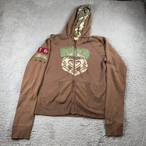 Vintage Y2K Roxy Full Zip Hoodie Womens Camo Army Brown Embroidered Logo - Picture 1 of 8