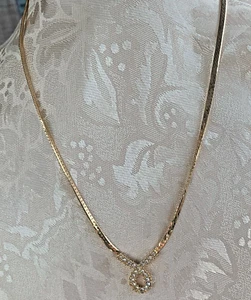 Vintage 1980er funkelnder Kristall Ewigkeit Anhänger an 19" flacher vergoldeter Kette - Bild 1 von 7