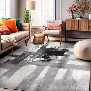 Area Rugs Contemporary Modern Abstract Dining Room Carpet Black Rug 3x5 Rugs - Picture 1 of 10