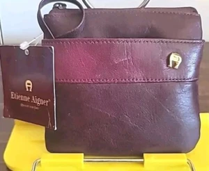 Vintage Etienne Aigner Cosmetic Case Zipper Top Bag Burgundy Makeup Key Ring - Picture 1 of 7