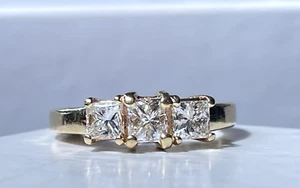 14K GOLD RING BAND ENGAGEMENT 3 PRINCESS CUT NATURAL DIAMONDS APPRAISAL $4,000. - Picture 1 of 21