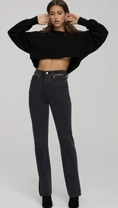 Good American New Womens Size 14/32 Black Good Boy Slit Waistband Bootcut Jeans - Picture 1 of 7