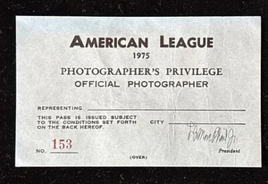 1975 AL Ticket Pass Last HR Killebrew/Conigliaro/Ryan No-Hit Eckersly Debut⚾️ - Bild 1 von 2