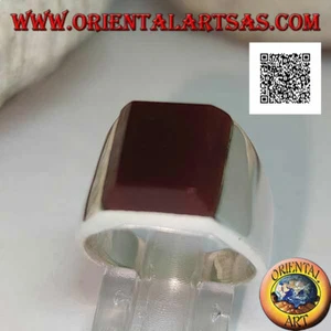 Anello in Argento 925‰ corniola rettangolare sovrapposta su montatura liscia - Foto 1 di 5