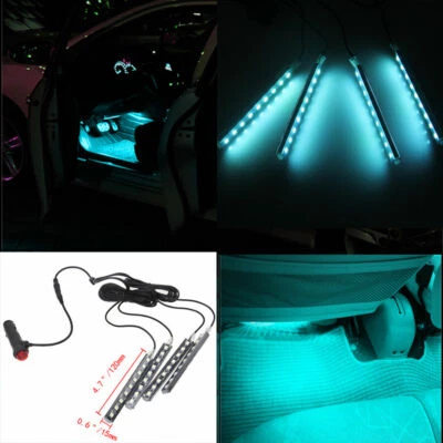 4 in 9LED Ice Blue Charge Car Auto Interior Atmosphere Light Floor Strip Lamp - Image 1 of 4