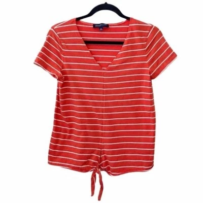 Jones New York Petite Rojo Naranja Rayas Corbata Cintura Camiseta Pequeña Pequeña Pequeña Foto 1 de 4