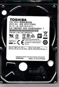 MQ04UBD200 HDKBD63AZA31 T AZA AC01/JT000U 2TB JUL 2019 PHILIPPINES TOSHIBA - Picture 1 of 3