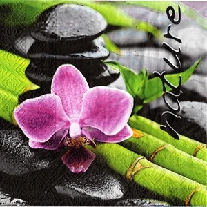 Paquet 20 serviettes en papier orchidee galet bambou.Napkins orchid bambu pebble - Imagen 1 de 1