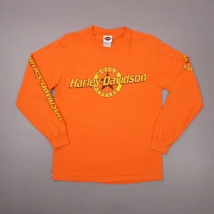 Harley Davidson Black Diamond Marion IL Long Sleeve T Shirt Mens Medium Orange - Picture 1 of 13