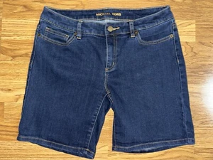 Michael Kors dunkle Waschung dehnbare Bermuda Shorts Damen Größe 4 Metalllogo - Bild 1 von 12