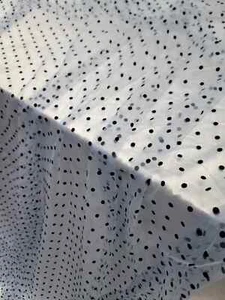 Black Velvet Polka-dot On SKY BLUE Tulle Mesh Fabric Sold By The Yard For Dress - Picture 1 of 11