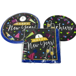 New Years Eve Cheers Happy Cocktail Holiday Party Paper Plates Napkins Serves 8 - Picture 1 of 4
