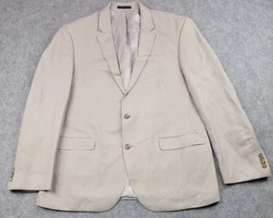 Kenneth Cole New York Suit Jacket Mens 44R Beige Linen Rayon Blend Double Vented - Picture 1 of 13