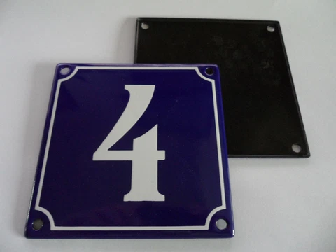 Old French Blue Enamel Porcelain Metal House Door Number Street Sign / Plate # 4 Cover