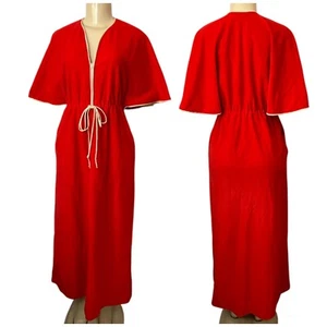 Accappatoio kimono vintage anni 80 Vanity Fair rosso zip velluto vita regolabile - Foto 1 di 8