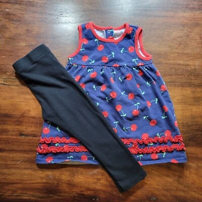 Vestido Koala Bebé Niña 18 Meses Azul Cereza y Legging Negro Conjunto Algodón Foto 1 de 4