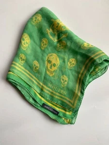 Alexander McQueen Scarf Stole Allover Pattern Skull Green Yellow Silk - Picture 1 of 5