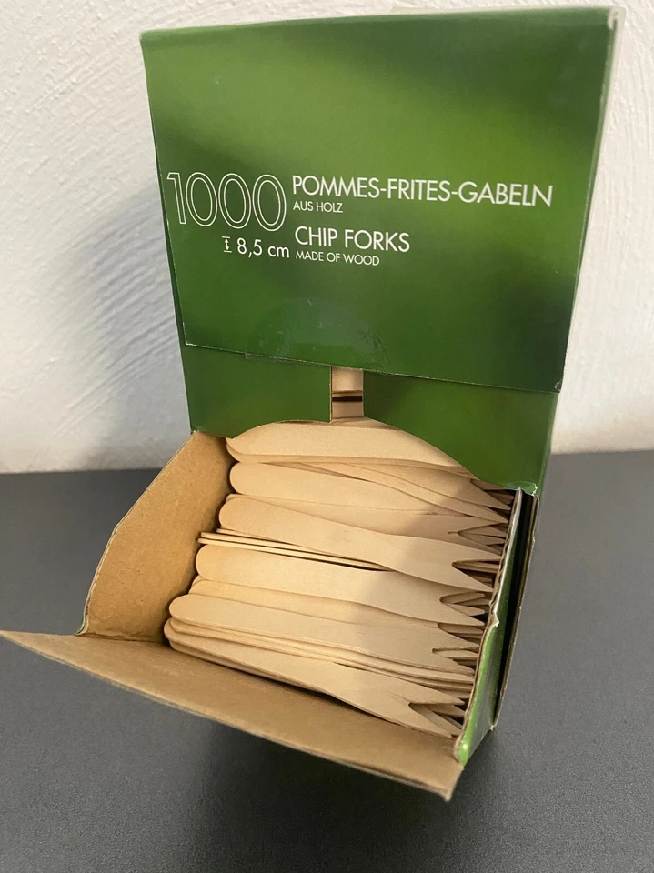 PAPSTAR Pommes Gabel Picker Snack Einweg Gabeln Besteck aus Holz 85mm 1000 - 10000 Stück