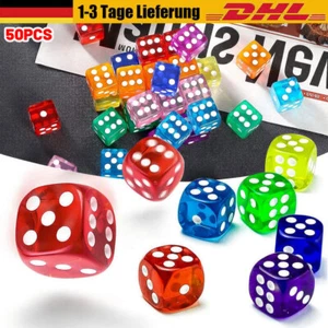 50 Stück Spiel Würfelset Casino 6-seitige Würfel 16mm Bunt Neu - Bild 1 von 9