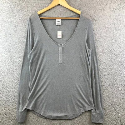 Новый розовый Victoria's Secret длинным рукавом кнопка Henley ребристый верхний серый большой - Изображение 1 из 4