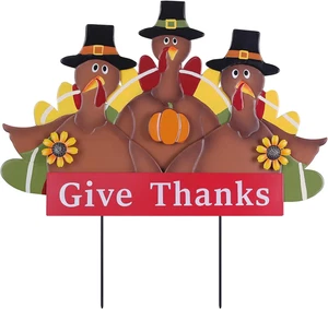 Thanksgiving Decorations Outdoor, 3 Turkey Decorative Garden Stakes for Fall Tha - Picture 1 of 12