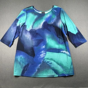 Clara Sunwoo Shirt Womens Small Blue Teal Abstract 3/4 Sleeve Made in USA Knit - Picture 1 of 13