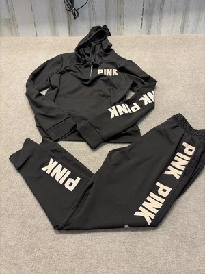 PINK Black Logo Hoodie & Jogger Set – Size L/XL 1696 - Image 1 of 4