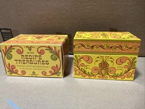 Vintage 70s Avon Tin Metal Recipe File Box Treasures Orange Yellow Floral NIB - Picture 1 of 8