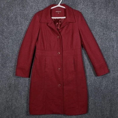 Abrigo Merona Mujer Medio Rojo Mezcla Lana Largo Botón Forrado Frontal Invierno Foto 1 de 4