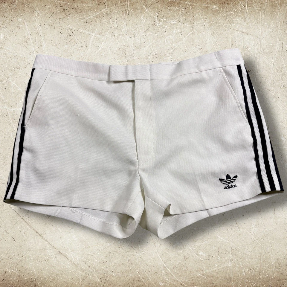 Vintage 80’s Adidas Original Trefoil Tennis Shorts Size 38 (37”x3”) White Navy - Image 1 of 4