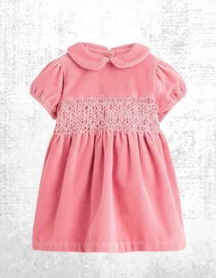 Vestido Mini Boden Niñas Terciopelo Calado Algodón Cuello Rosa PVP £45 Foto 1 de 4