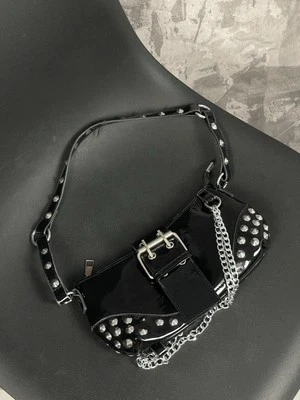 Mini Bolso Estilo Gótico Alt Girl Ambiente Grunge Opio Loco Imitación Cuero Metal  Foto 1 de 4