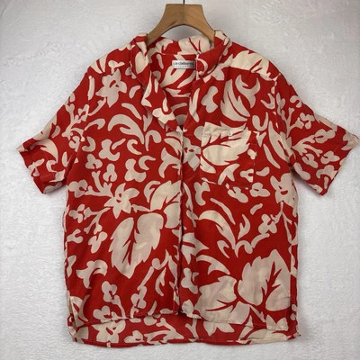 CAMISA FEMININA VINTAGE 100% SEDA LIZ CLAIBORNE HAVAIANA FLORAL VERMELHA BOTÃO TAMANHO 10 - Imagem 1 de 4