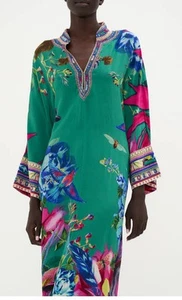 Camilla Kaftan Dress Size S/M Run From Paradise Green Midi V Neck Long Sleeves - Picture 1 of 19