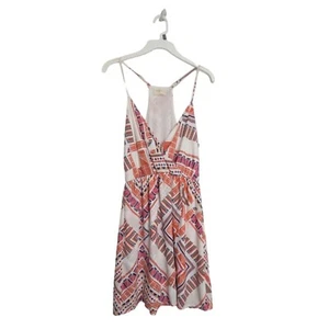 Everly - Faux Wrap V-Neck Sleeveless Dress Cream Orange Aztec Print Size Medium - Picture 1 of 7