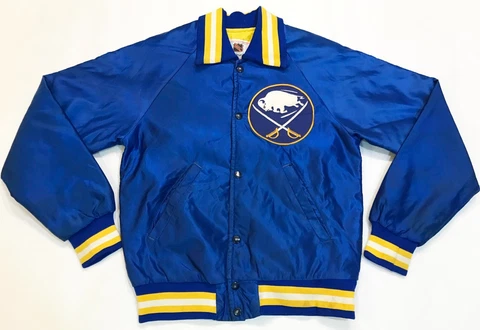 Vintage Starter NHL Buffalo Sabres Bomber Satin Jacket S Blue USA Quilted Cover