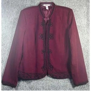 Dressbarn Burgundy Blazer with Black Embroidered Detail Blazer Jacket Womens XL - Picture 1 of 8